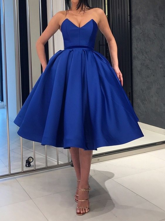 Sleeveless Tea Length Royal Blue Semi Formal Dress on Luulla